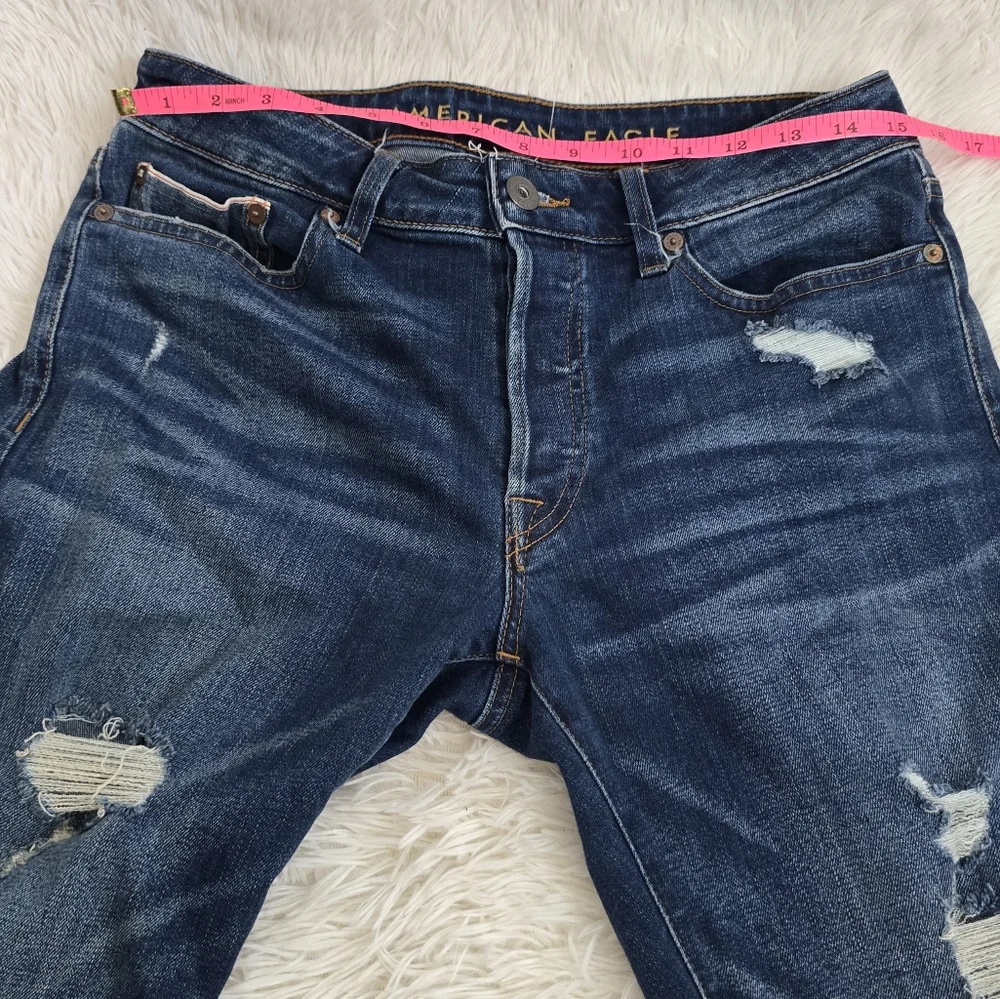 American Eagle Men's Dark Wash Slim Flex Distressed Jeans 30X34